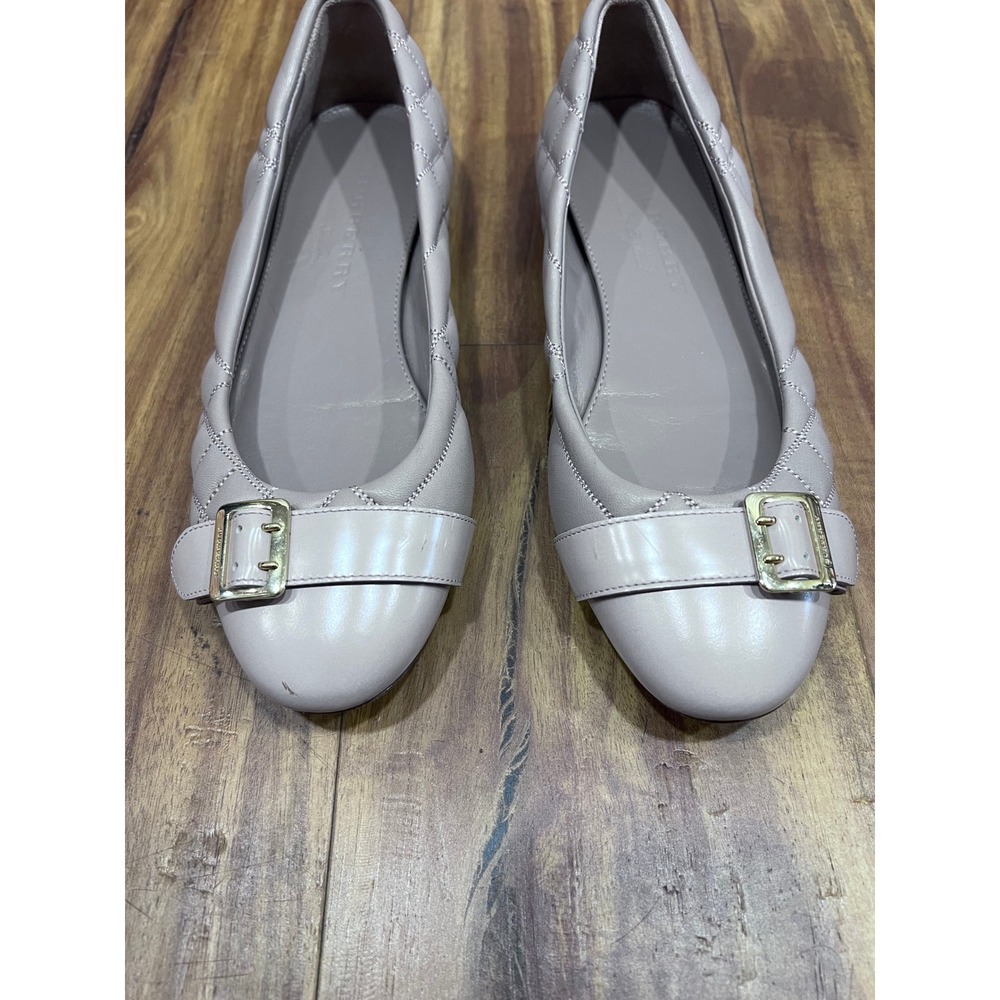 Burberry Taupe Quilted Leather Buckle Ballet Flats Gold Hardware Shoes US 7 - Picture 2 of 12